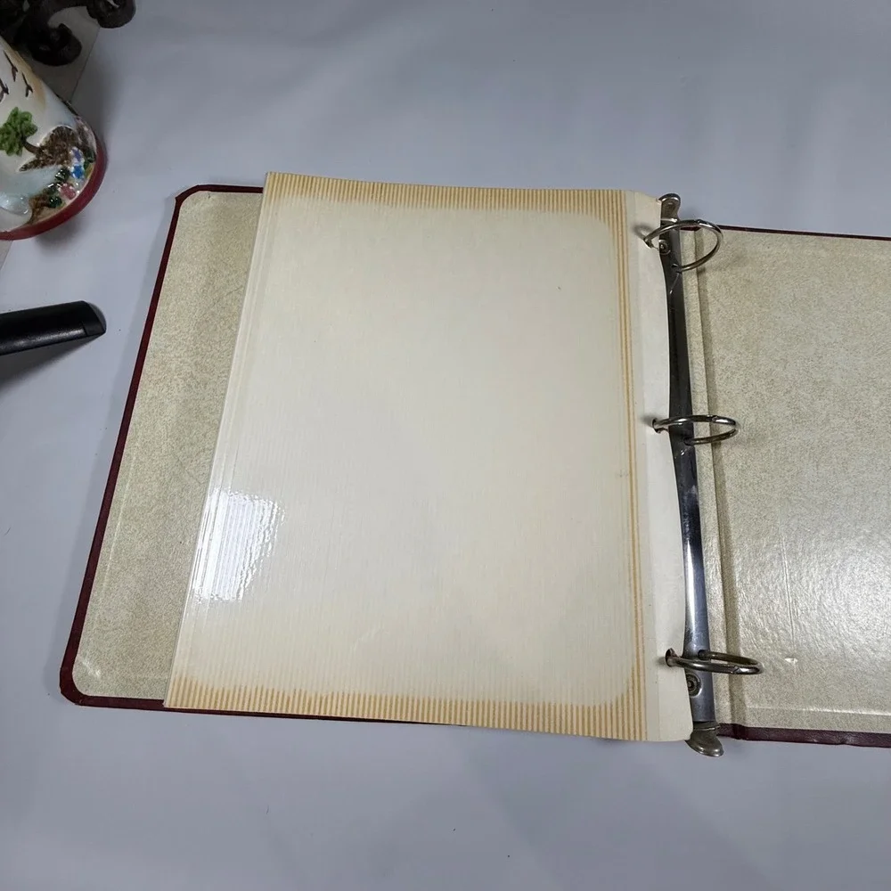 VTG Photo Album Binder 20 Pages Large Burgundy Gold Trim Faux Leather Dark Decor